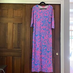 lilly pulitzer morgann maxi dress Lilly Pulitzer Morgann Maxi Dress In High Tide Navy Mermaid Beach Engineered Maxi Dress